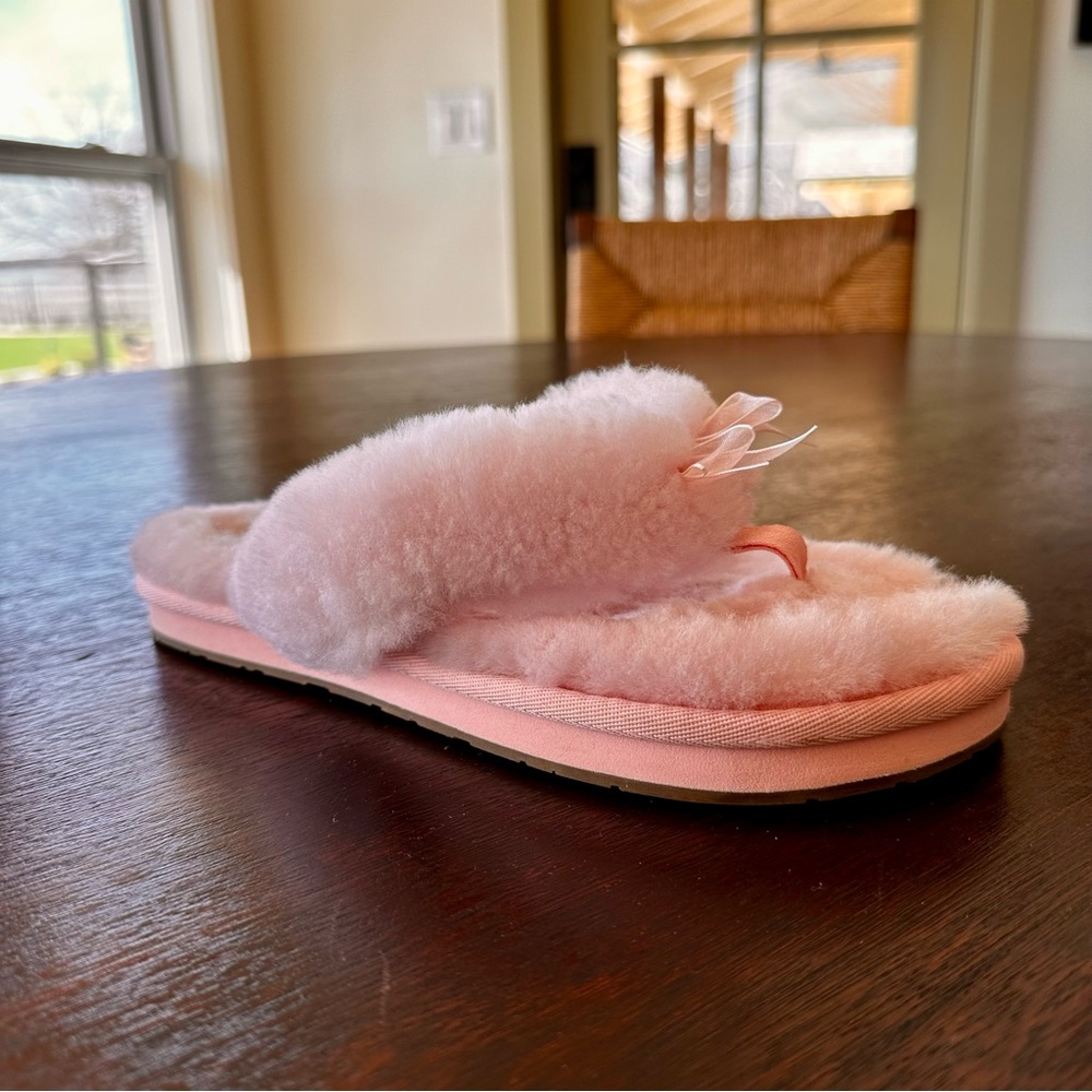 Ugg Light Pink Sheepskin with Sheer Bow Slippers